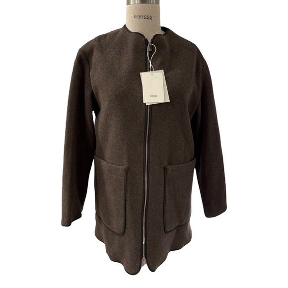 Toteme Felted Wool Zip Up Jacket Oak Melange 32 Small Brown XXS - Picture 2 of 11